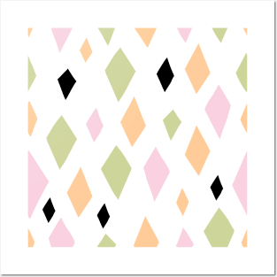 Rhombus in different colors. Colorful abstract Seamless pattern. Background, wallpaper. Hand drawn Pastel and black colors. Posters and Art